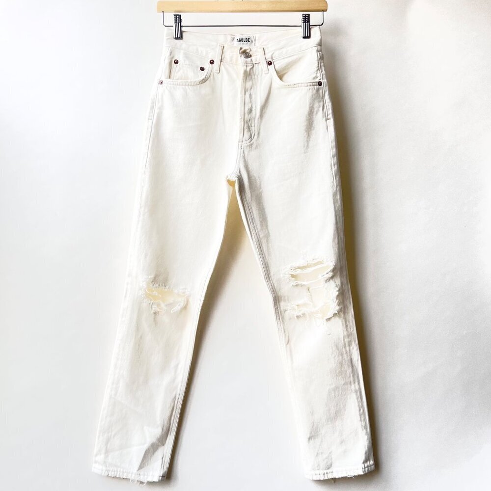 Agolde Riley Cropped Straight-Leg distressed Jeans, white, size 24 - Picture 2 of 11